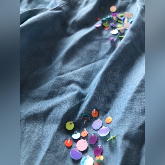 Justice Children’s Baby Blue Blouse with Rainbow Sequins - Size 14 - Picture 7 of 11